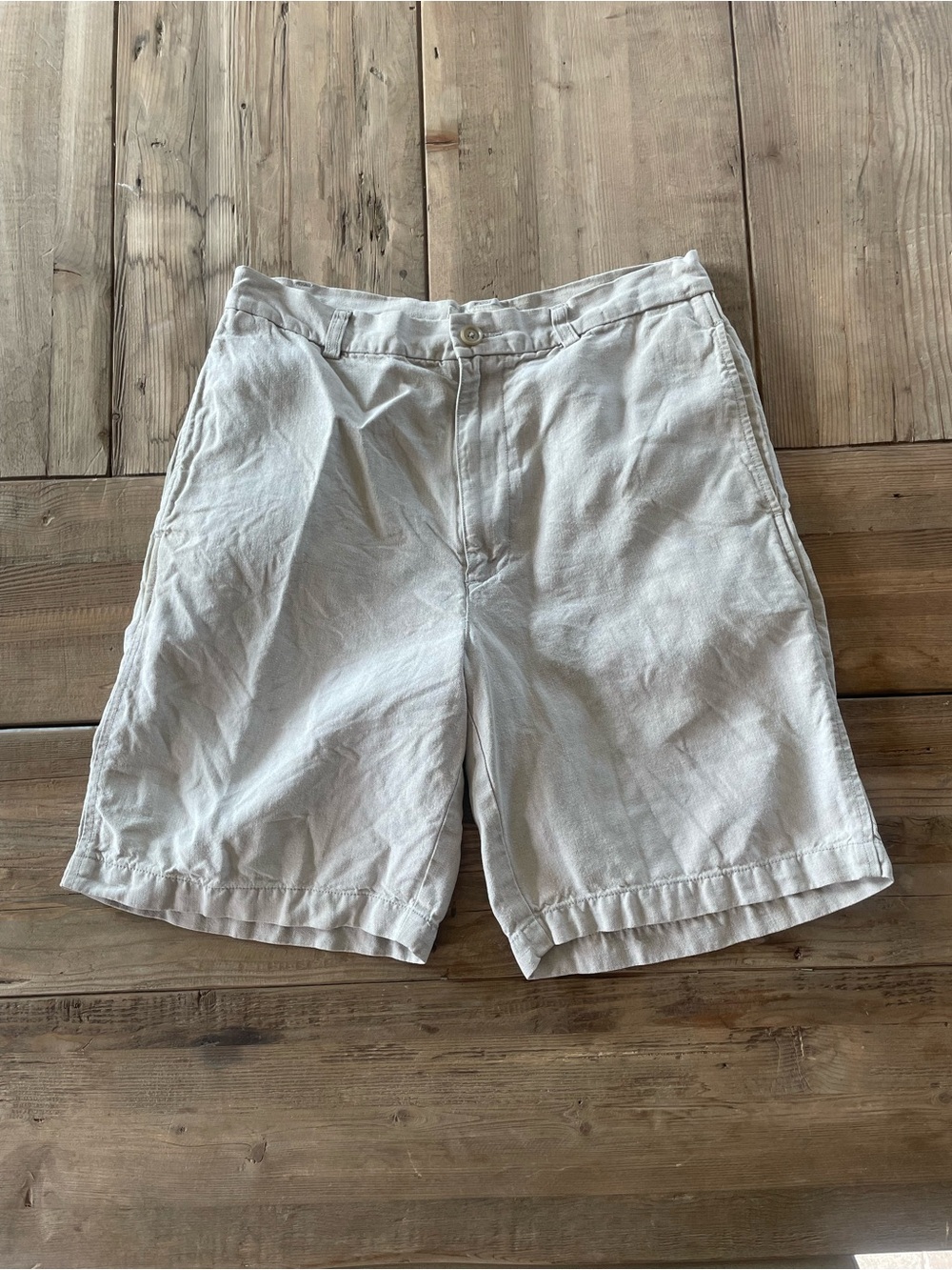 100% Linen J. Crew Men's Light Beige Flat-Front Shorts
